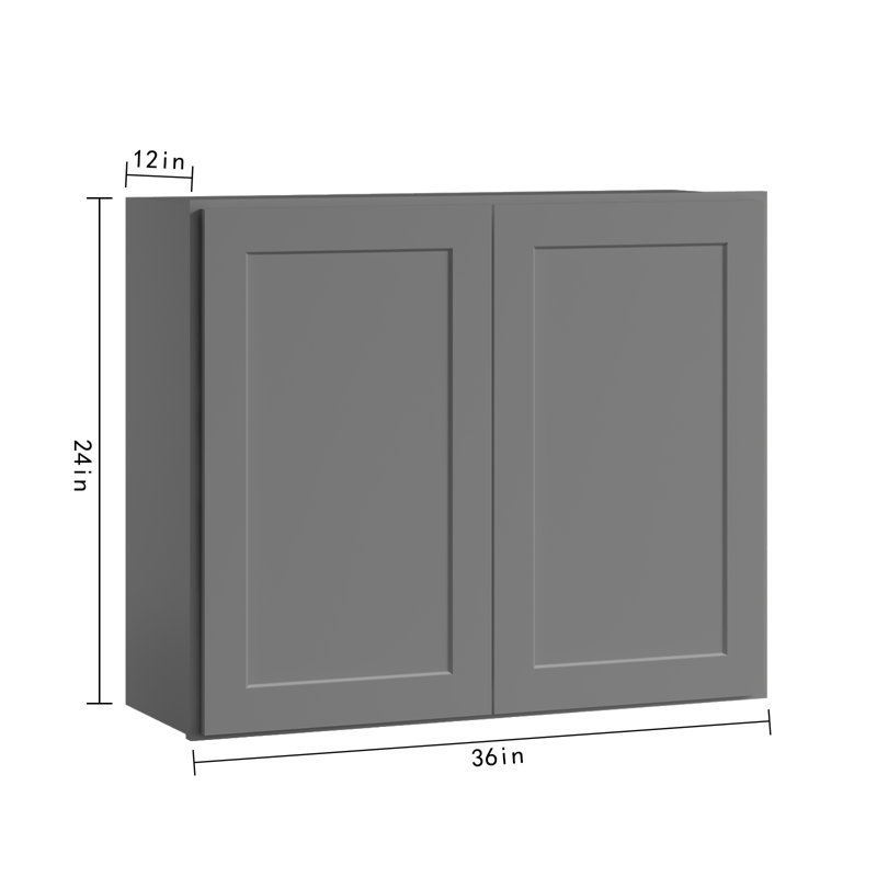 Armoire murale prête à assembler 2 portes, Shaker pierre grise, L 36 po x H 24 po x P 12 po
