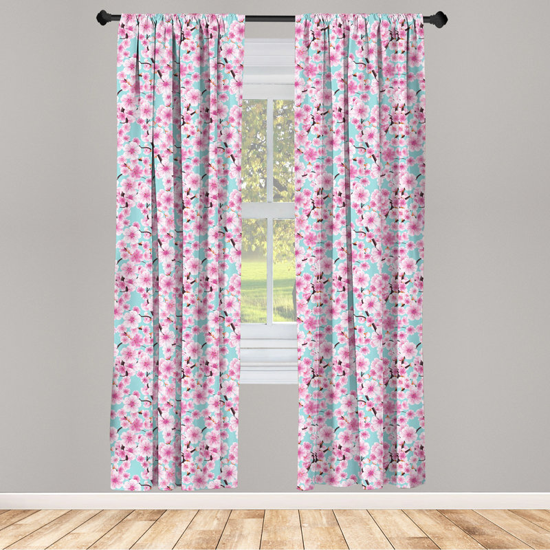 Cherry Blossom Floral Semi-Sheer Rod Pocket Curtain Panel, 28" x 84"