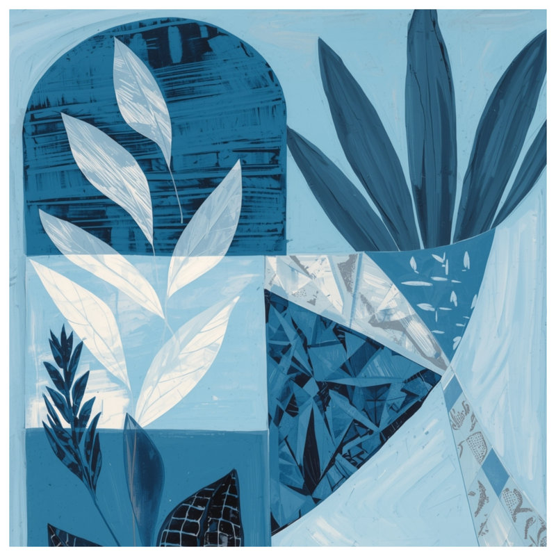 Blue Botanical Collage Blankets, 60in W x 80in H