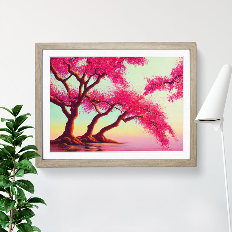 Soulful Cherry Blossom Trees - Single Picture Frame Print, 46cm H x 64cm W x 2cm D, Oak
