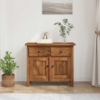 Buffet vidaXL, armoire de rangement avec 2 tiroirs et 2 portes, bois d'acajou massif, 29,5 po x 11,8 po x 26 po