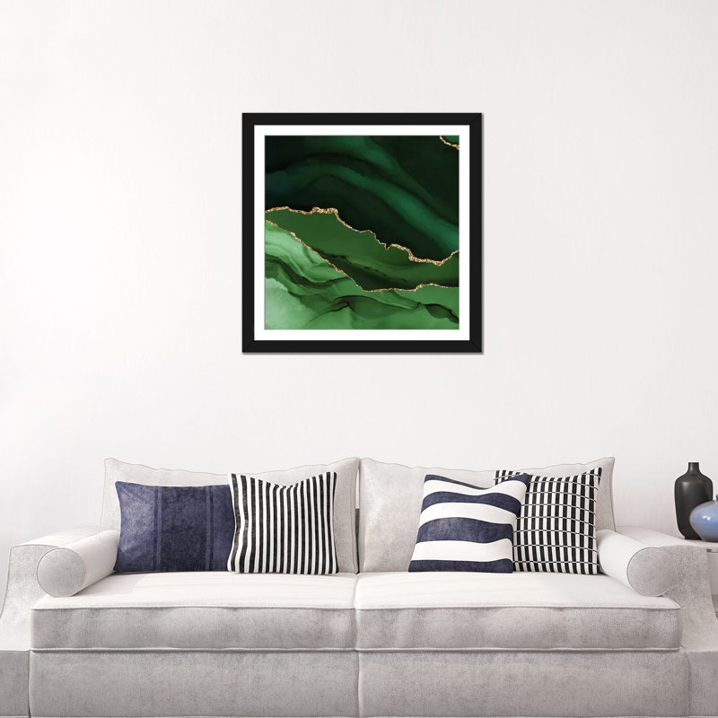 Green Gold Agate Texture XII, 24" H x 24" W x 1" D, White, Black Open Corner Framed Paper