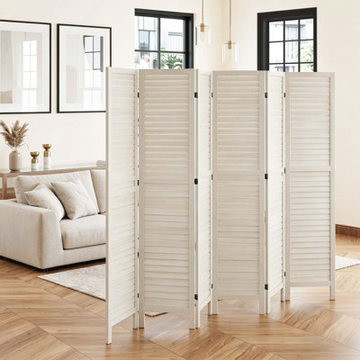 Paravent pliant à persiennes 5,6 pi - Paravent autoportant en bois de paulownia avec charnières doubles (blanc, brun, naturel)