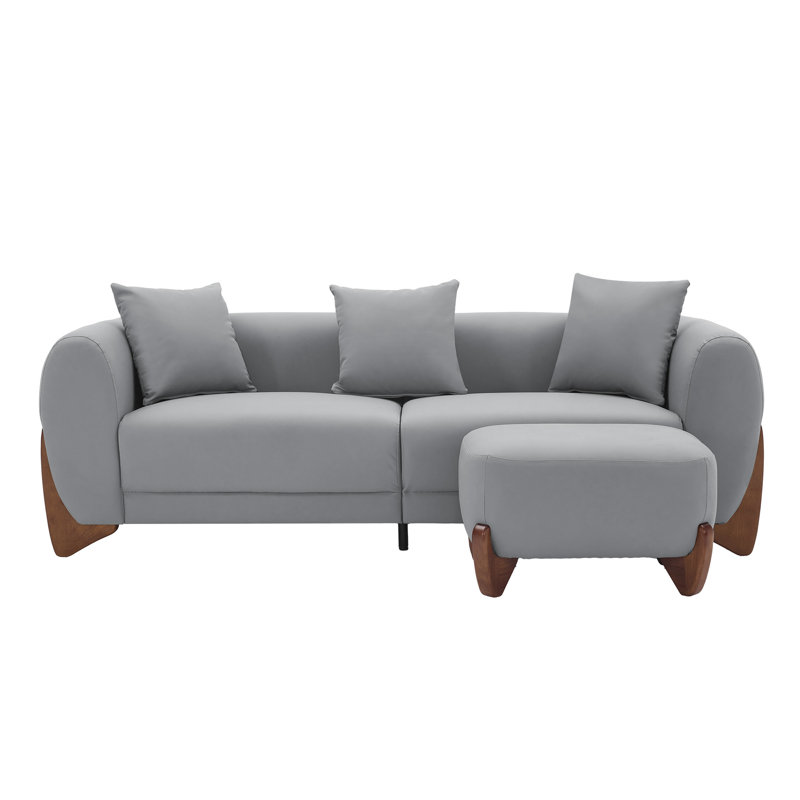 Canapé 87 po rembourré en similicuir avec repose-pieds - ensemble de canapé moderne avec pieds en bois massif