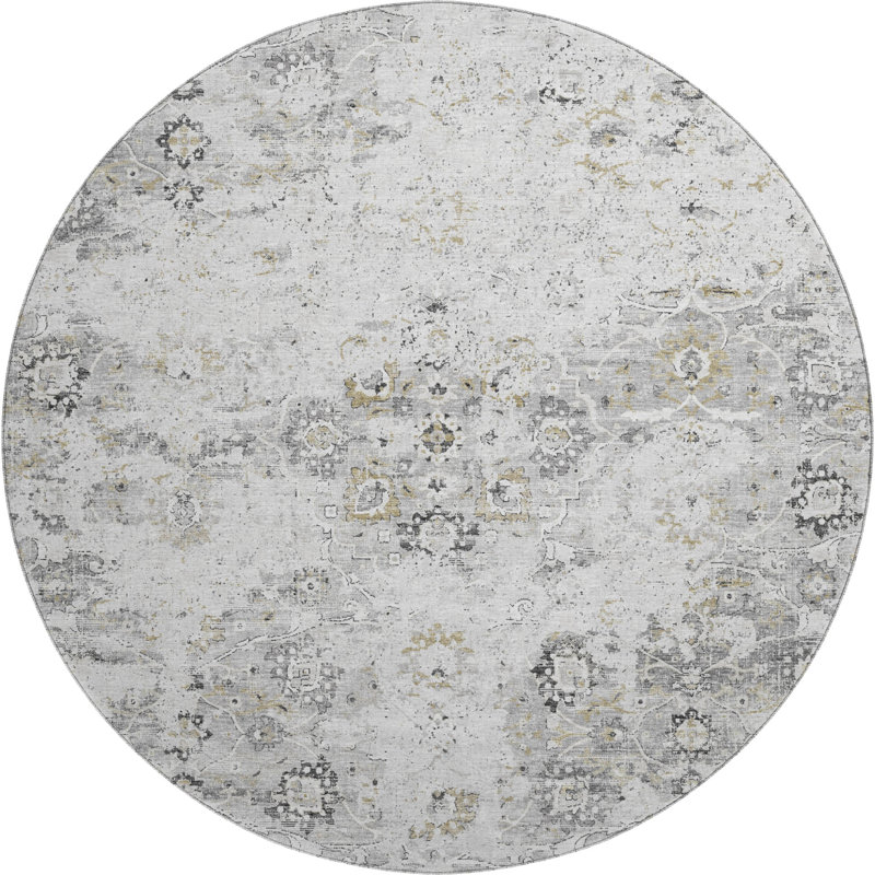 Premium Machine Washable Andreau AMF92 Ash Rug, Round 8'