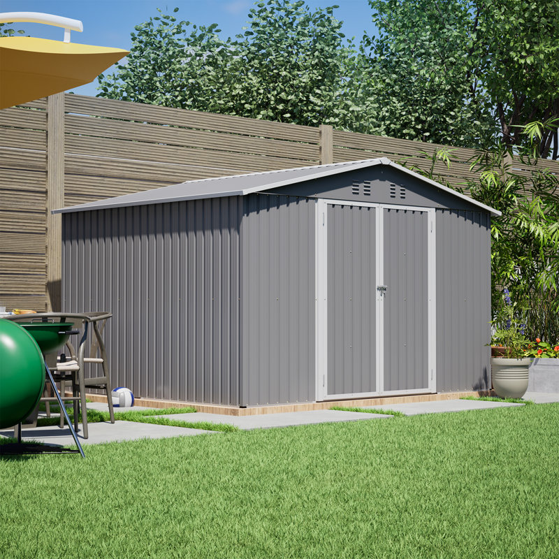 Remise de rangement extérieure en métal, H 76,2 po x l 113,78 po x P 93,5 po, Gris