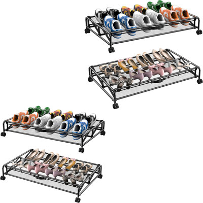 Under Bed Shoe Storage with Wheels,4 Pack Under Bed Storage Containers