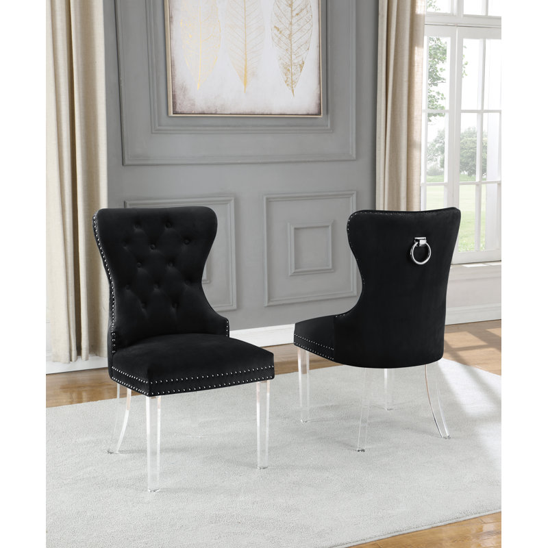 Chaise d'appoint rembourrée en velours Carner, Noir