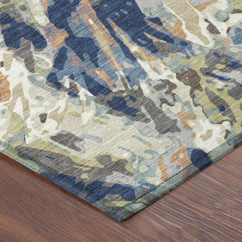Machine Washable Indoor/Outdoor Chantille ACN2441 Abstract Rug, 2'3" x 7'6" Runner, Navy