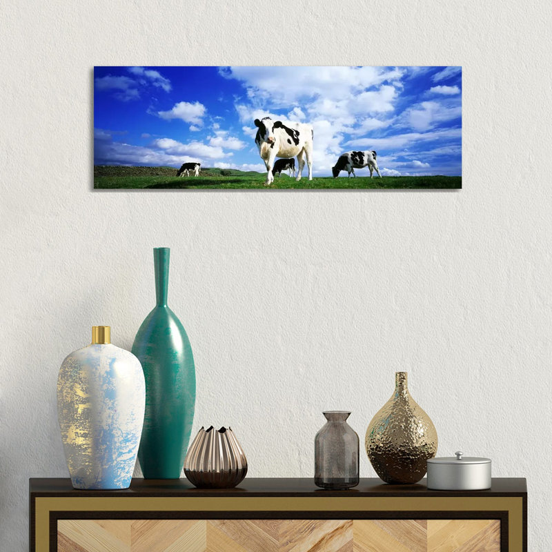 Cows In Field, Lake District, England, United Kingdom - Wrapped Canvas Panoramic Print, 30.48 cm H x 91.44 cm W x 1.91 cm D