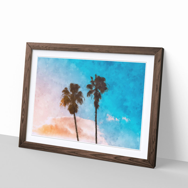 'Los Angeles Palm Trees' - Picture Frame Graphic Art Print, 33cm H x 45cm W x 2cm D, Walnut Framed