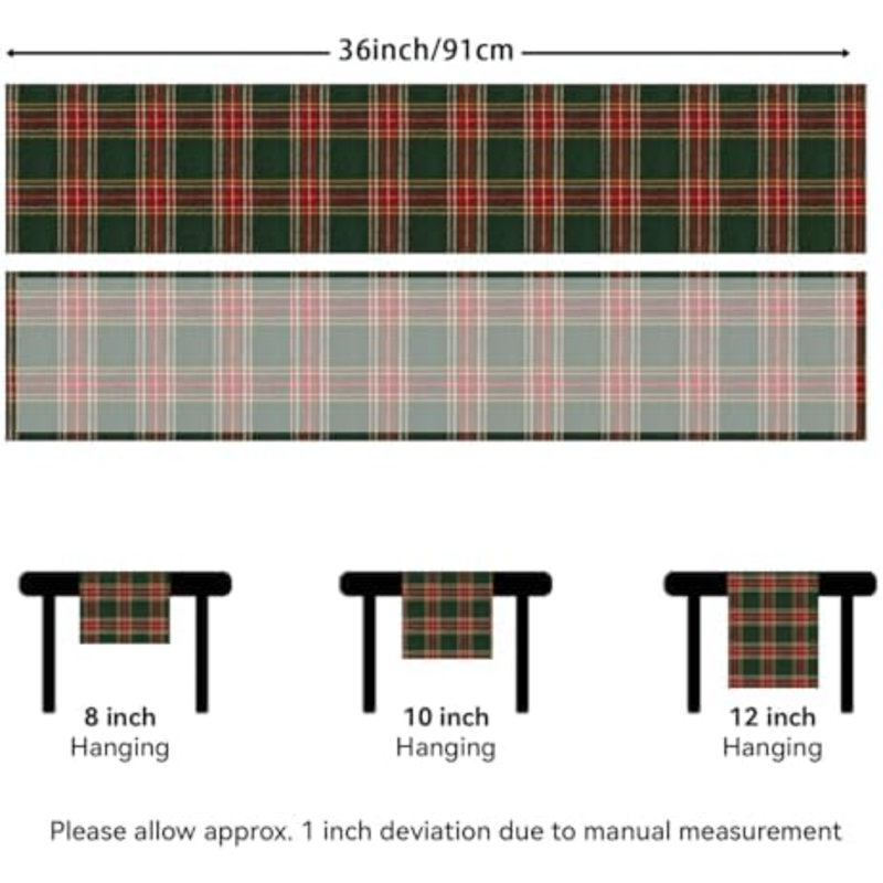 Chemin de table à carreaux tartan de Noël, vert, 33 x 91 cm, 36" L