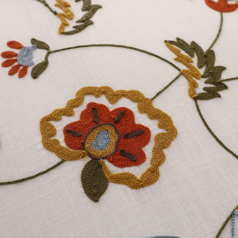 Ensemble de housse de couette en percale de coton flammé brodé Crewel, Housse de couette très grand + 2 taies décorativ