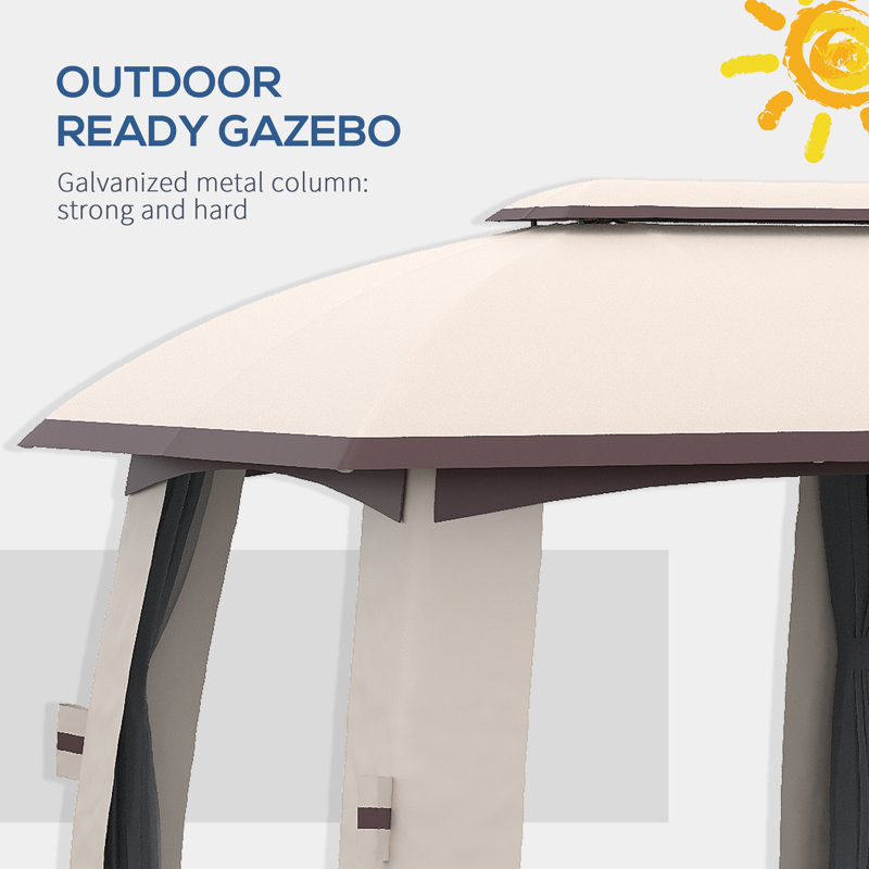 Steel Patio Gazebo, Beige, 10 Ft. W x 12 Ft. D