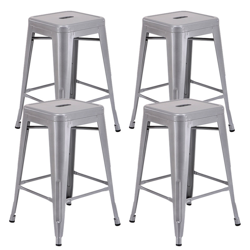 Silver 24" Industrial Metal Backless Counter Height Bar Stools (Set of 4)