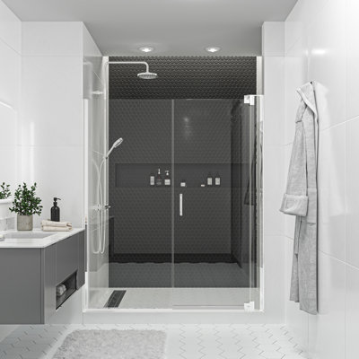  Flex X Duo 63 - 66 x 72" Frameless Pivot Shower Door 3/8" and 5/16" Flex X Clear Tempered Glass
