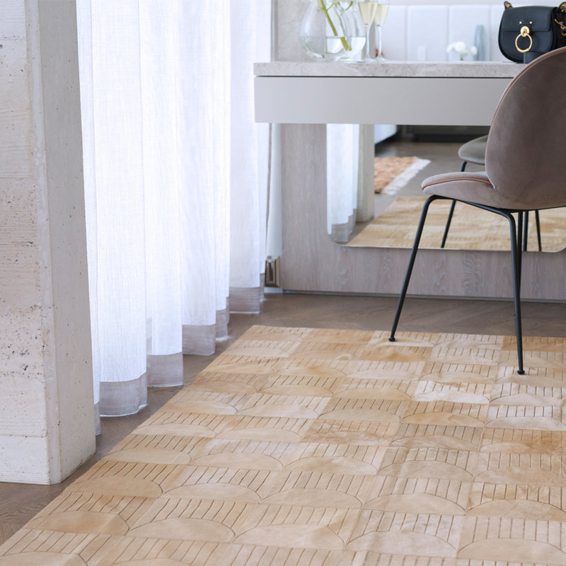 Cowhide Geometric Area Rug in Biscotti, Rectangle 6'1" x 7'10"