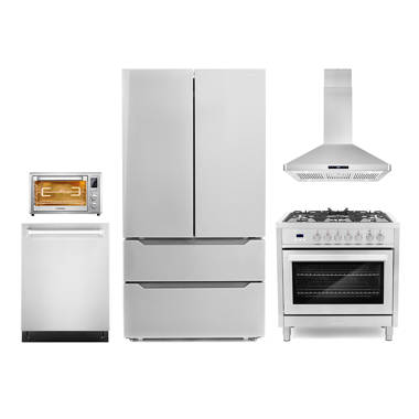 5 Piece Kitchen Package with French Door Refrigerator & 30 Freestanding Electric Cooktop & Wall Oven Cosmo COS-5PKG-230