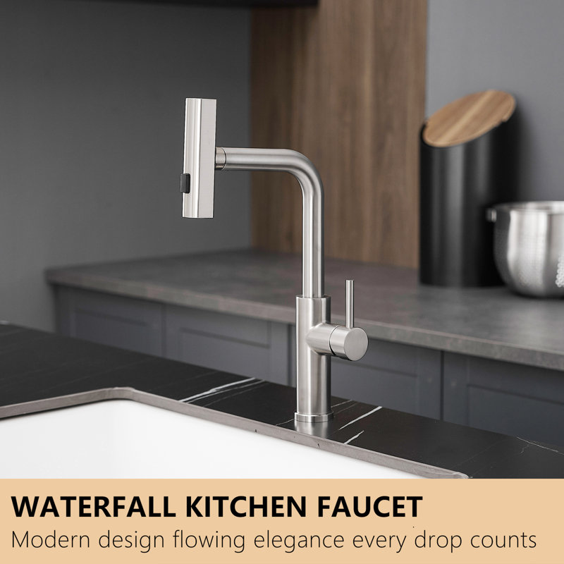 Classic Brushed Nickel Kitchen Faucet, Pull Out Spray Ingredient, 360 Swivel For And Bar Sinks Modern Faucet With Spray, Single Hole, Suitable & Sink