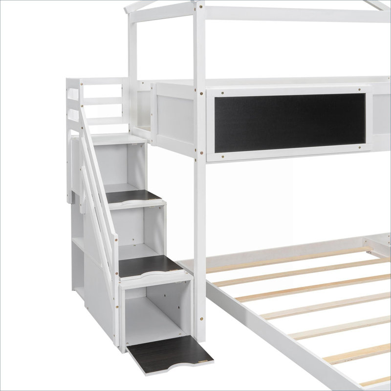 Structure de lit simple pour lit d'enfant avec lit noir intégré, construction en pin massif, blanc doux