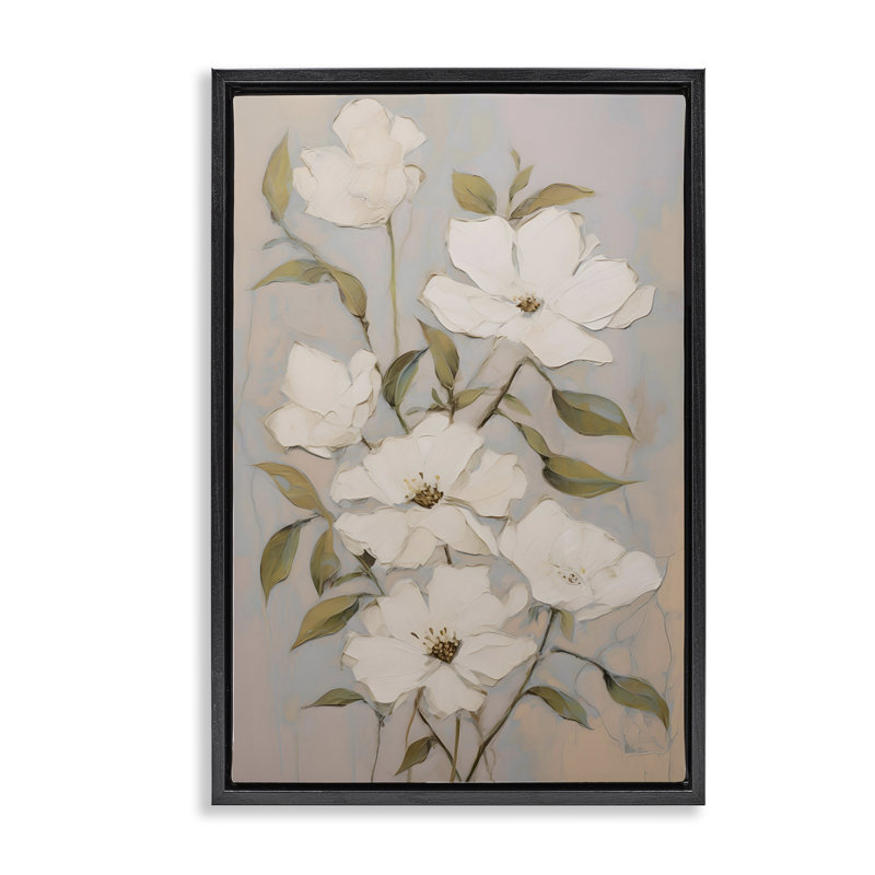 Fleurs flottantes nacrées, toile encadrée noire par Petals Prints Design, Cadre flottant noir de jais, H 25 po x l 17 po