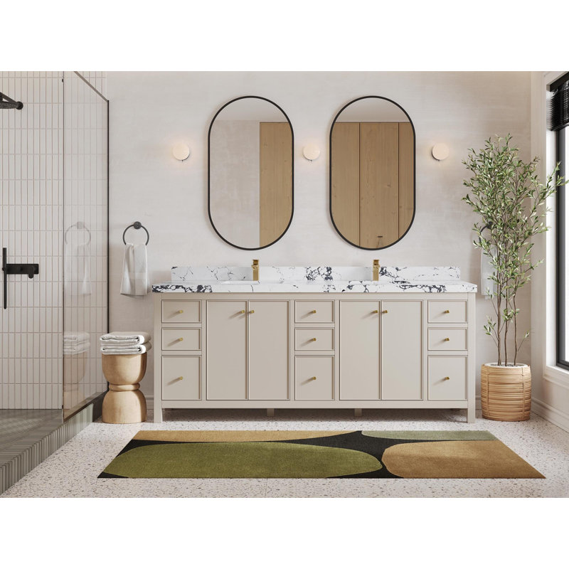 Meuble-lavabo double 84 po avec comptoir en quartz Chicago