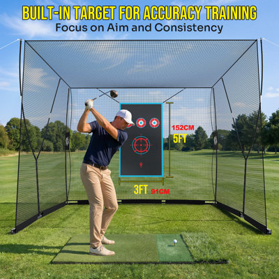 Filet de cage de golf, filets de pratique de golf carrés de 10 pi x 8 pi avec tissu cible, conception de barrière latérale pour balançoire complète, entraînement de conduite, ébréchure, cages à cages avec sac de transport pour l'intérieur, l'extérieur, la maison, la cour
