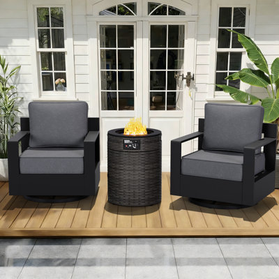 2-Person Modern Aluminum Outdoor Patio Furniture Set with 2 Swivel Chairs,2-in-1 Fire Pit Table and Beige Cushions by Latitude Run