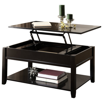 Table basse moderne noire avec plateau relevable et tablette pour le rangement