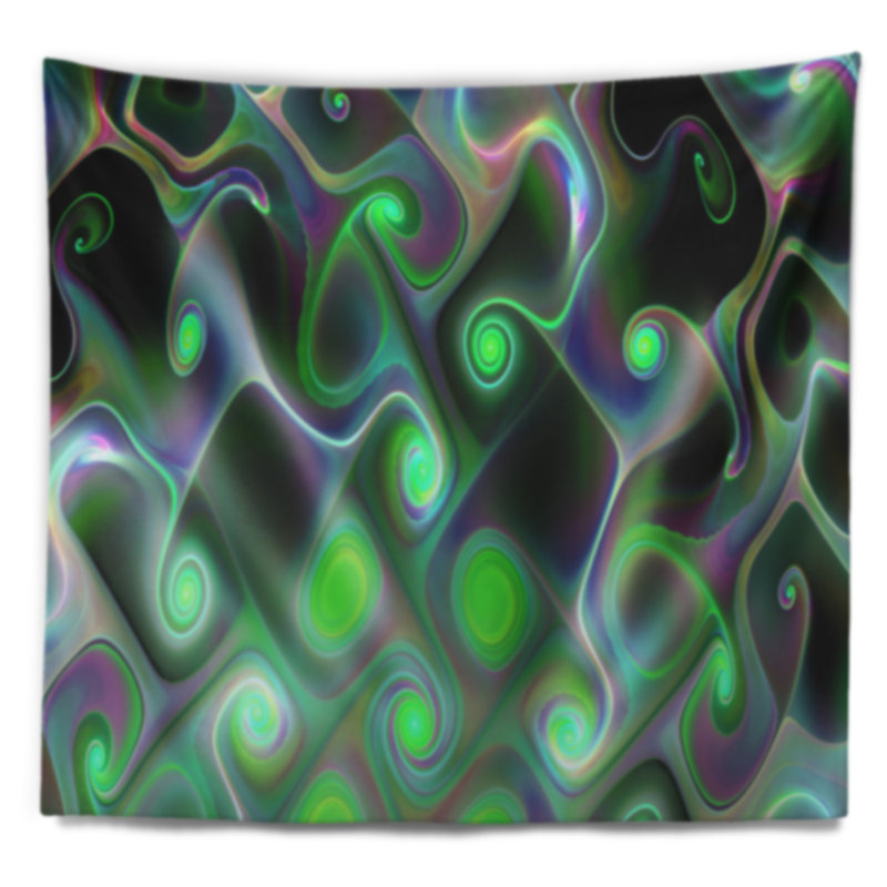 Tapisserie abstraite fractale vert foncé, H 32 po x l 39 po