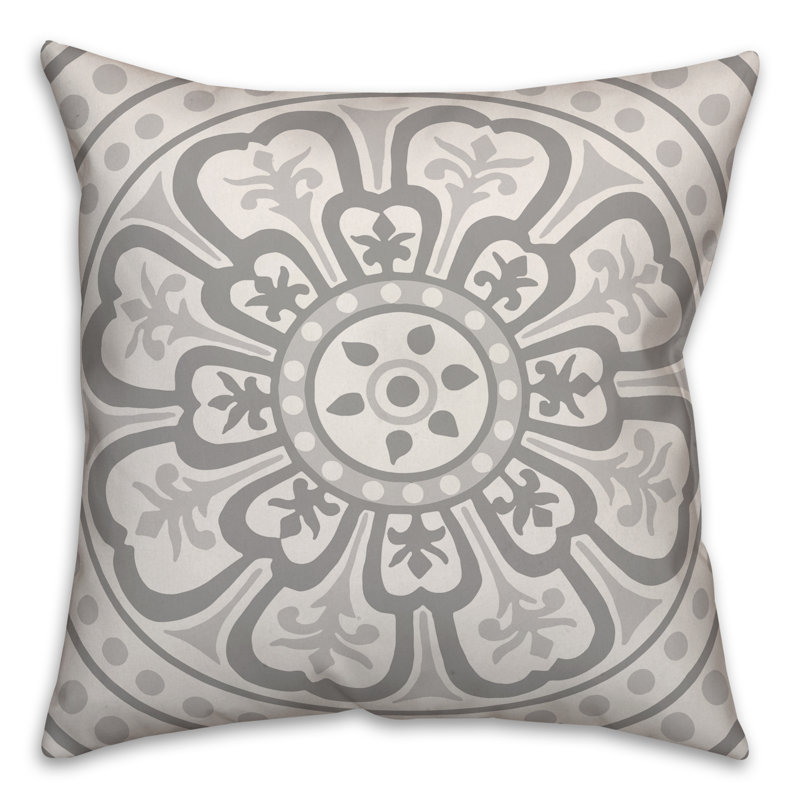 Floral Throw Pillow, 18" x 18", Gray, No Fill