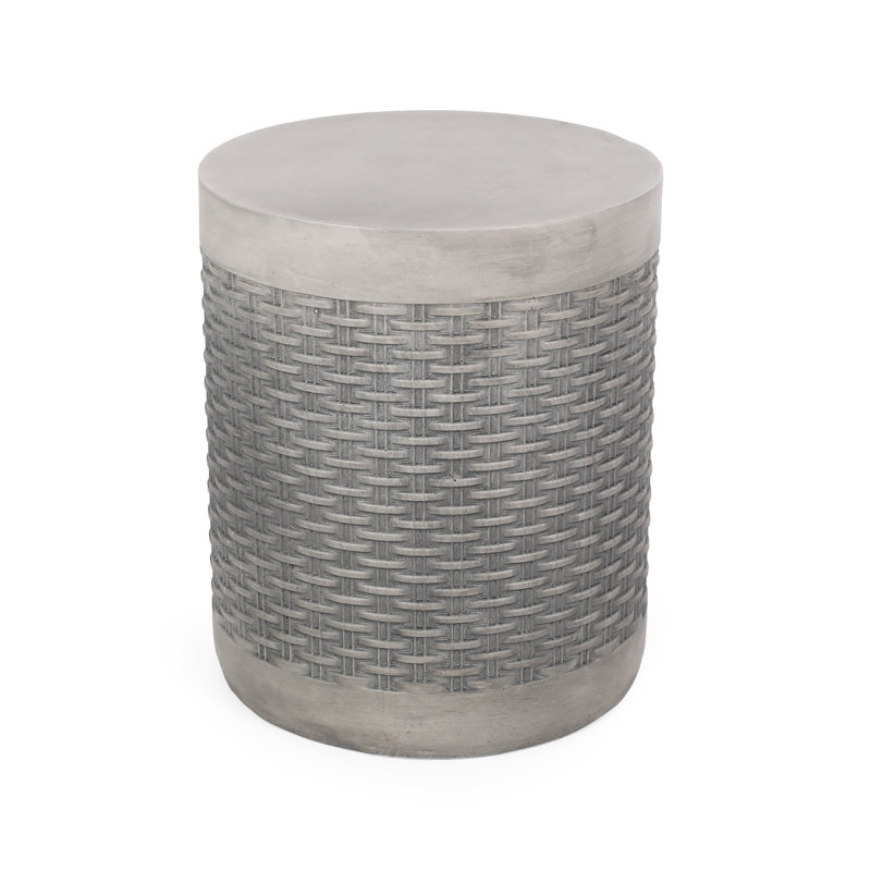 Trendsetting Lounge Area End Table - Lightweight Concrete, Basket Weave Feature, No Assembly Chic Side