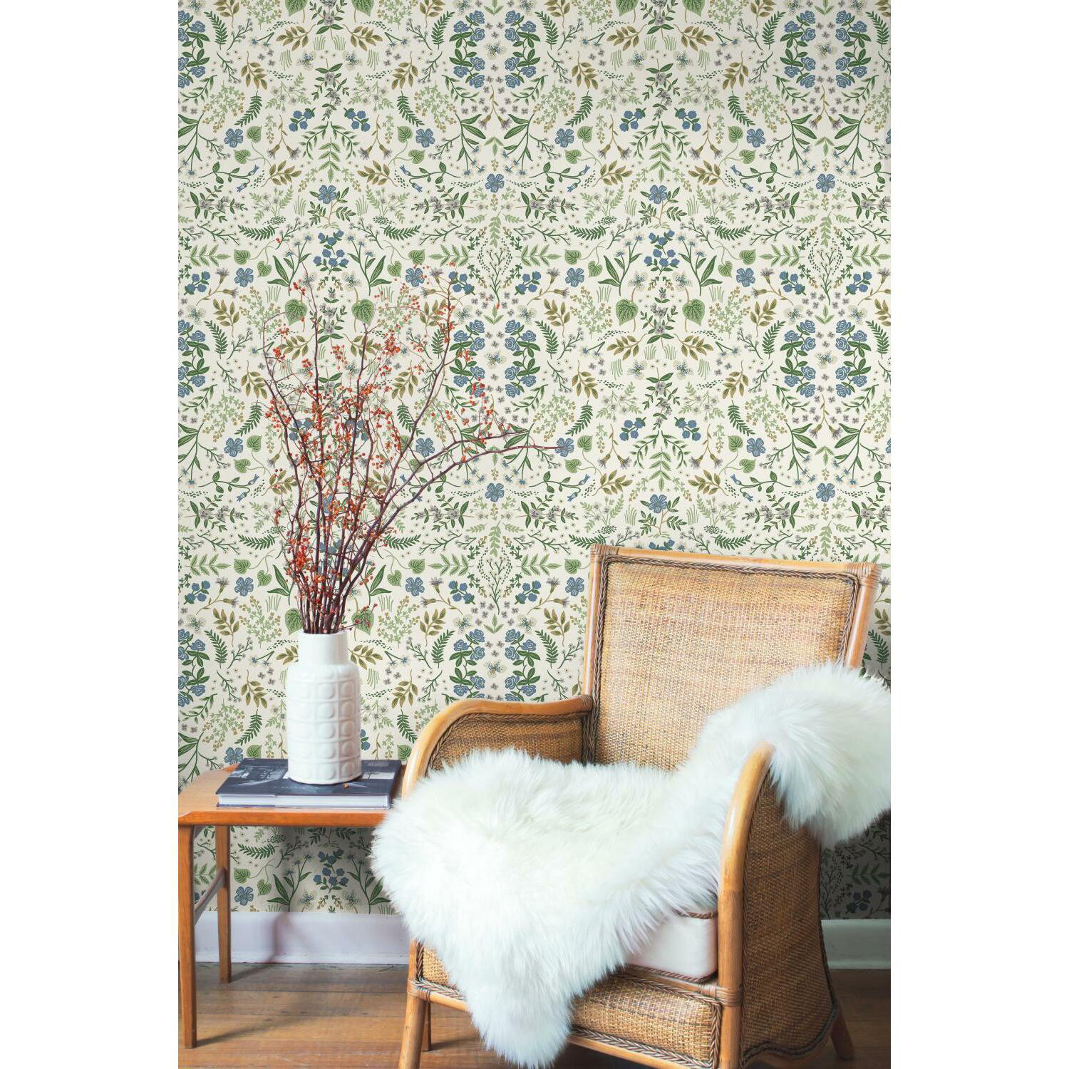 Rifle Paper Co. Wildwood Wallpaper Double Roll, Blue/Green