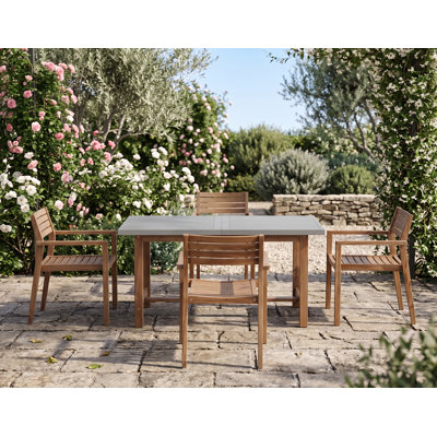 5 Piece Solid Acacia Wood Outdoor Patio Dining Set, Rectangular Slatted Table with 4 Arm Chairs, 350 lbs Weight Capacity for Yard Backyard Poolside