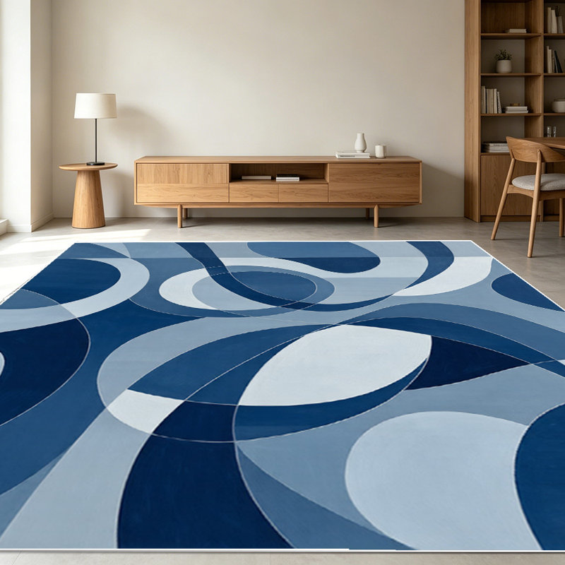 1PC blue geometric wavy abstract area rugs for Living Room, Soft and Comfortable, Suitable for all seasons, easy-to-maintain, machine washable Indoor floor mat, Under Table Farmhouse suitable for dining room, bedroom, entryway, home office, backyard...
