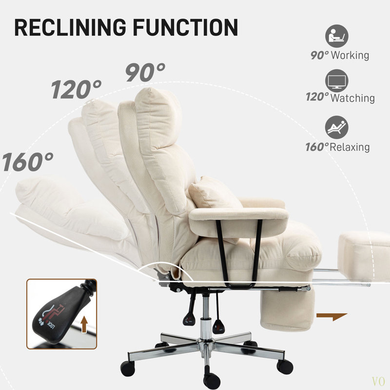 Chaise de bureau rembourrée avec support lombaire, Blanc, crème