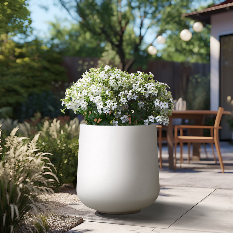Brenno Round large Tall Outdoor / Indoor Concrete Planters Plant Pot, 17.32" H x 16.54" W x 16.54" D, Crisp White