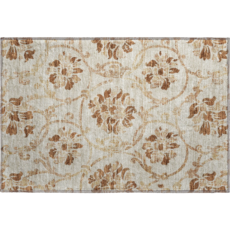 Premium Machine Washable Prisco Terracotta Rug, Rectangle 1'8" x 2'6"