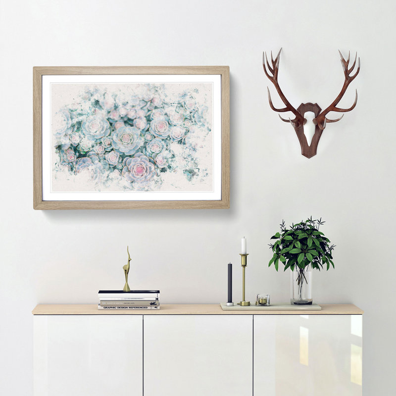 Succulent Plants Abstract - Single Picture Frame Print on MDF, 62cm H x 87cm W x 2cm D, Oak Framed