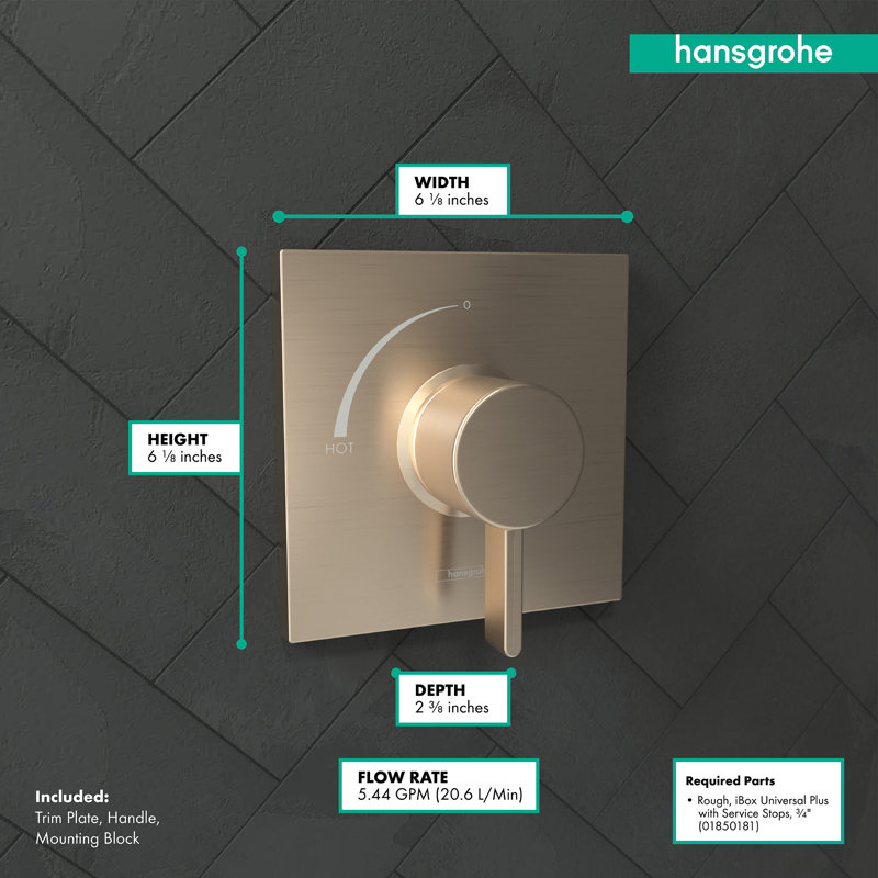 Ecostat Square 1-Handle 6-Inch Wide Pressure/Shower Balance Valve Trim Only, Brushed Bronze