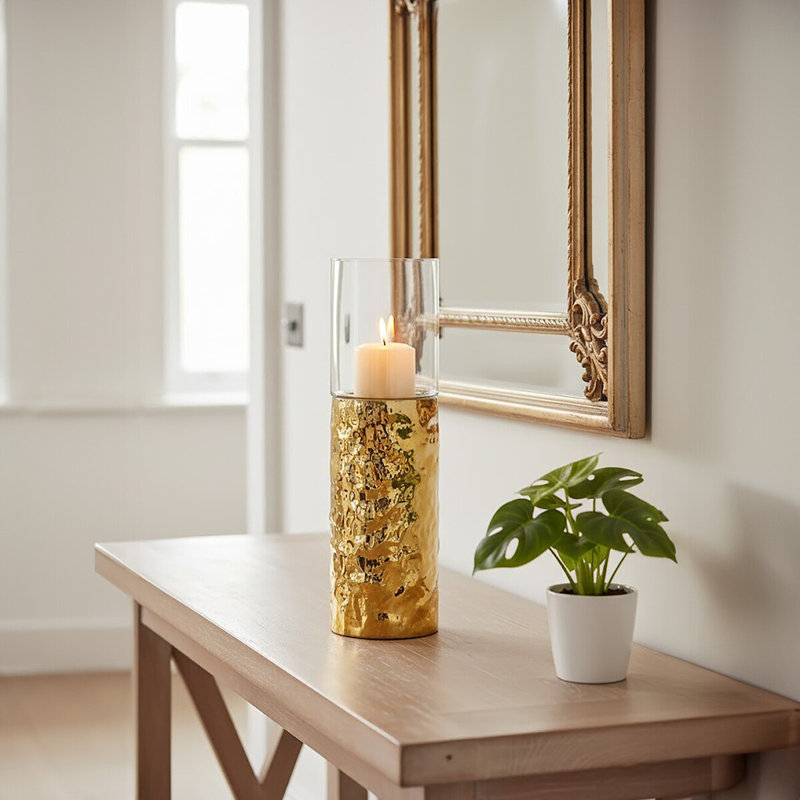 Glass Tabletop Candlestick, 52cm H x 15cm W x 15cm D