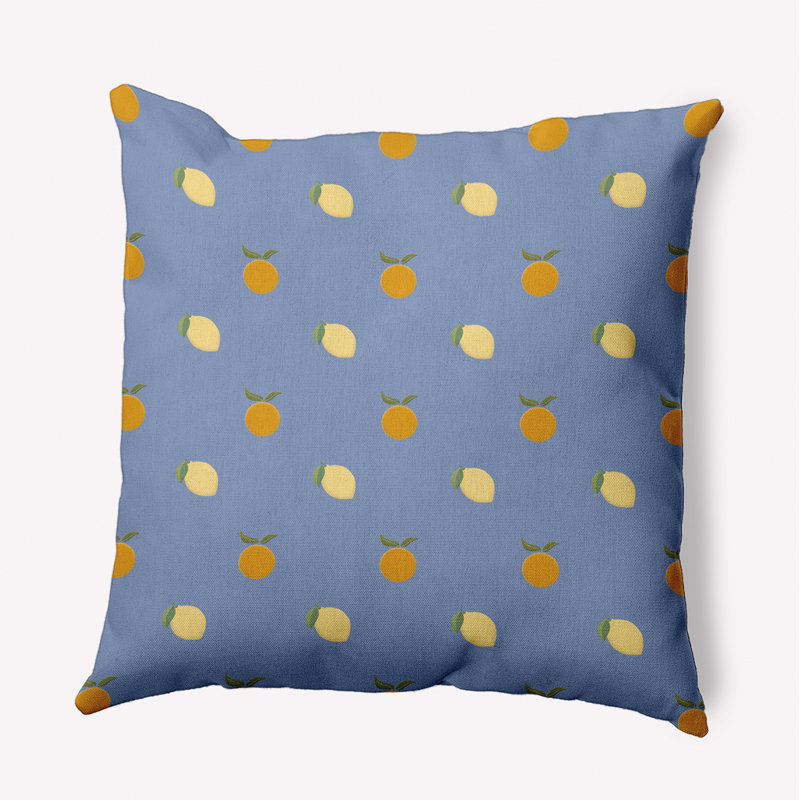 Coussin Oranges and Lemons, H 26 po x l 26 po, Bleu acier / jaune clair / orange