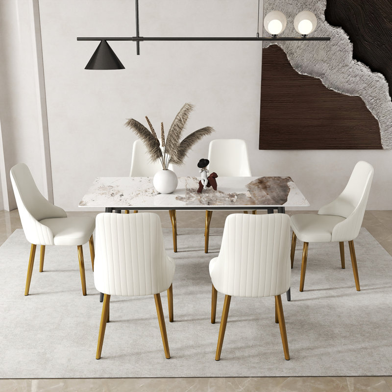 Menifee Nedek 62.99'' Modern Rectangular Sintered Stone Dining Table With 4 Grey Metal Legs, Pandora