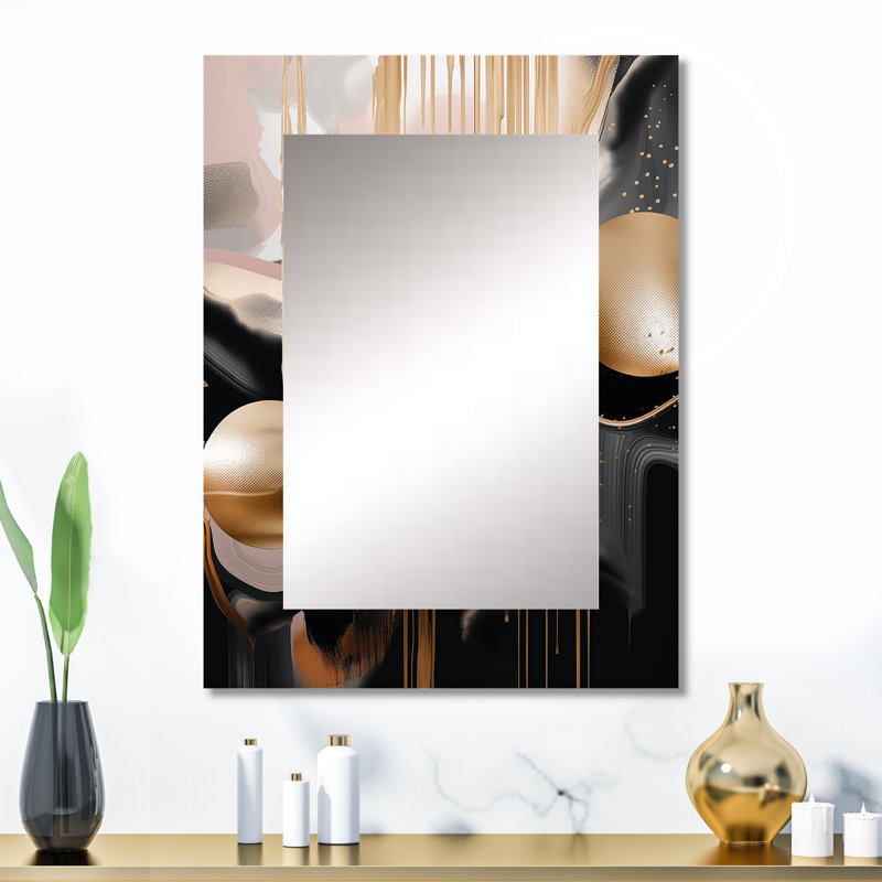 Gold And Black Marble Expression II - Marble Mirror, Gold Decorative Wall Mirror, Printed Metal Art, 32" x 24"