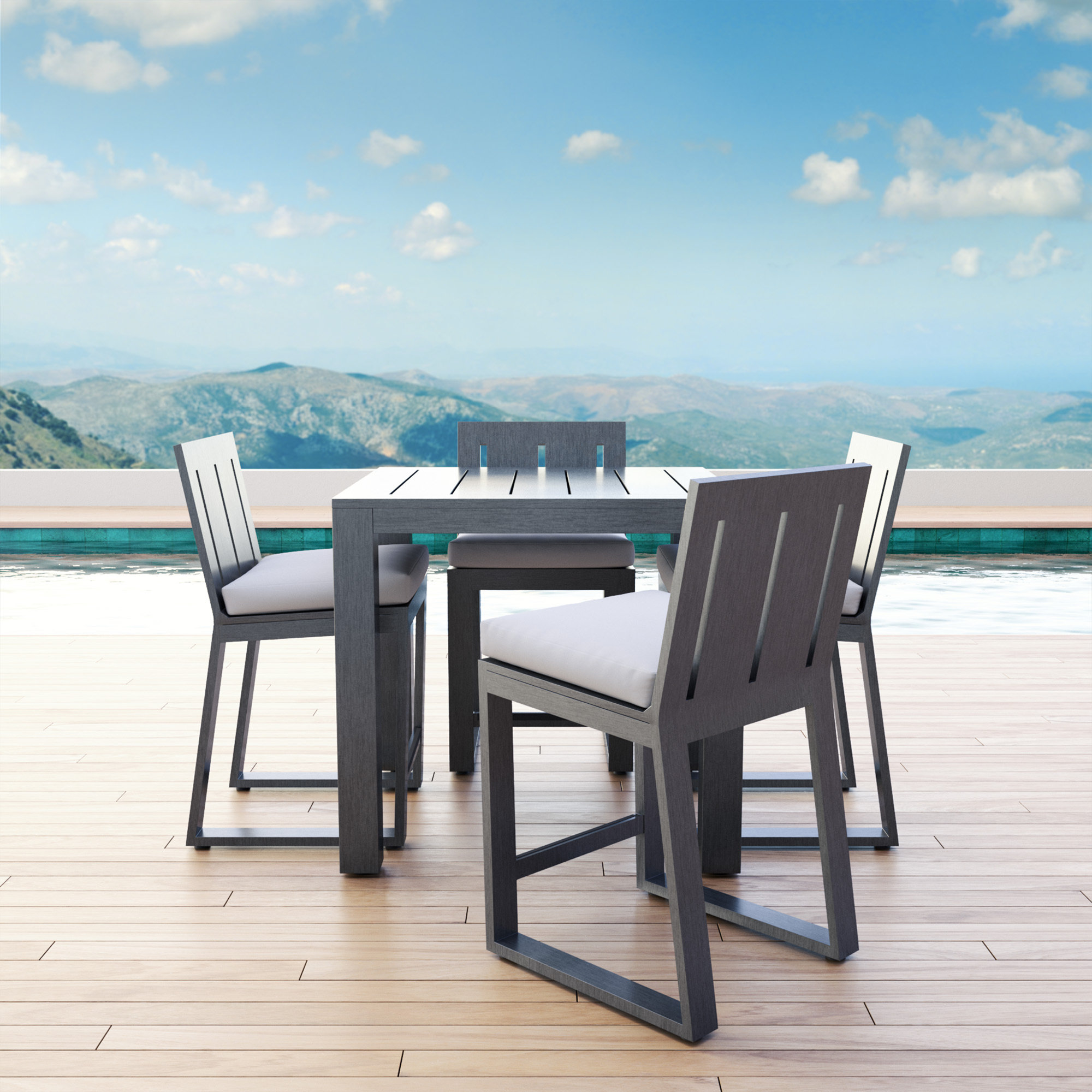 Georgie 44.21'' Aluminum Outdoor Bar Stool with Cushion, Canvas Natural Sunbrella® Canvas, Bar Stool (30" Seat Height)