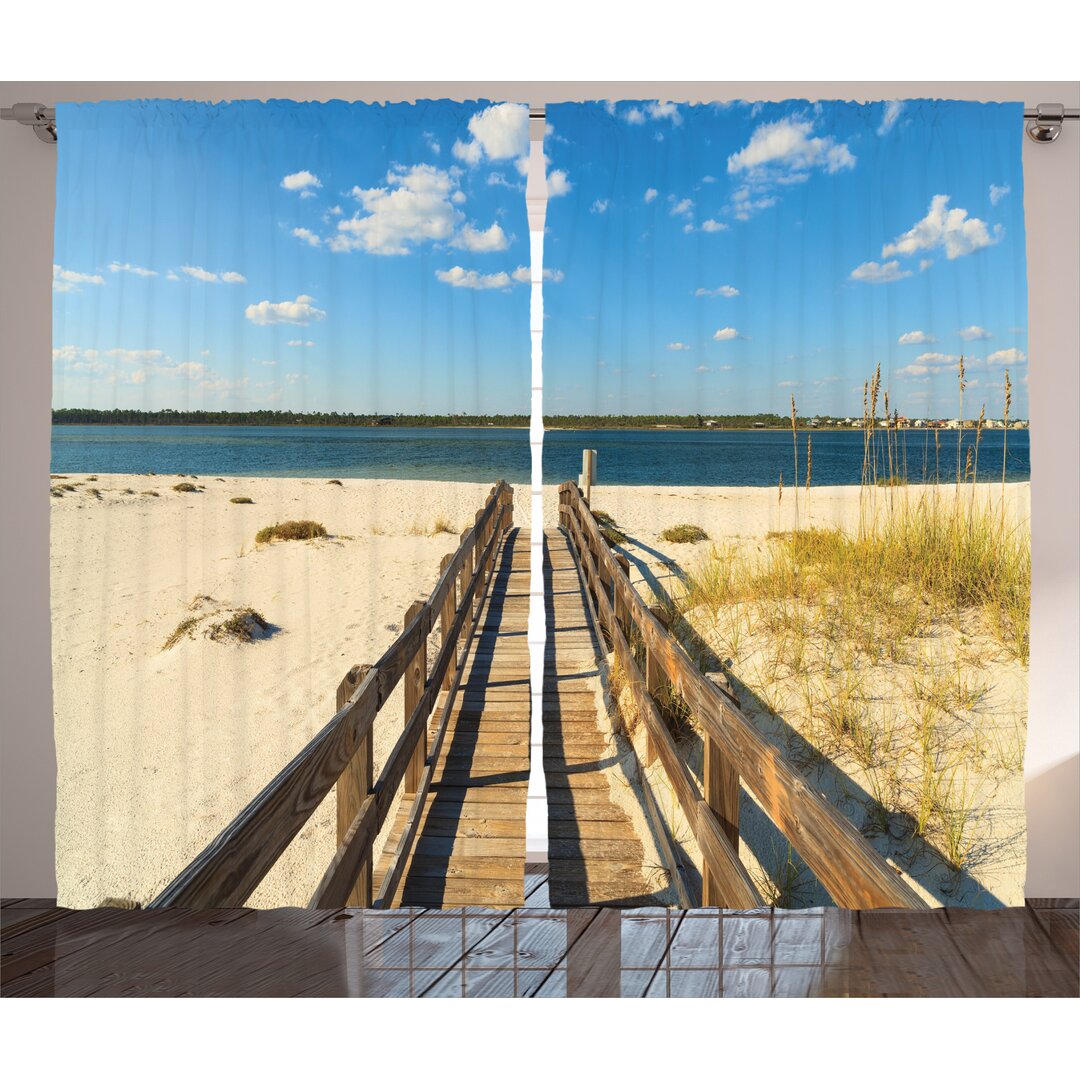 Rustikaler Vorhang, Perdido Beach Long Pier, Strand, Creme Blau