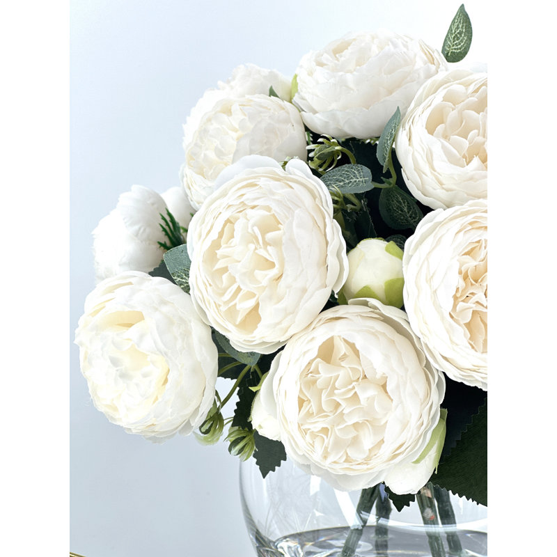Pivoines dans un vase en verre, arrangement floral artificiel français 
