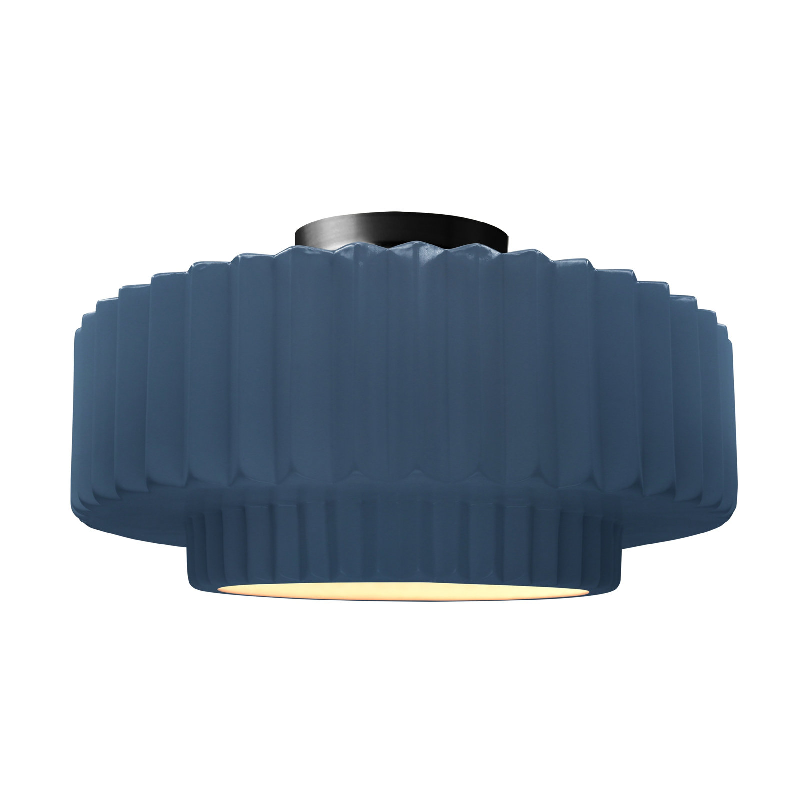 Single Light Ceramic LED Semi Flush Mount, 8" H x 16.5" W x 16.5" D, Midnight Sky/Matte White, Matte Black