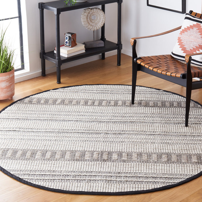Tapis rayé en laine / coton Khyon, Rond 6 pi