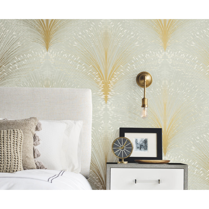 Papyrus Plume Floral Non-Pasted Metallic Wallpaper Roll, Sage